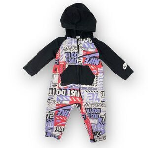 Nike One Piece Hooded Coverall Zip Up Black Purple Toddler US Size 12M